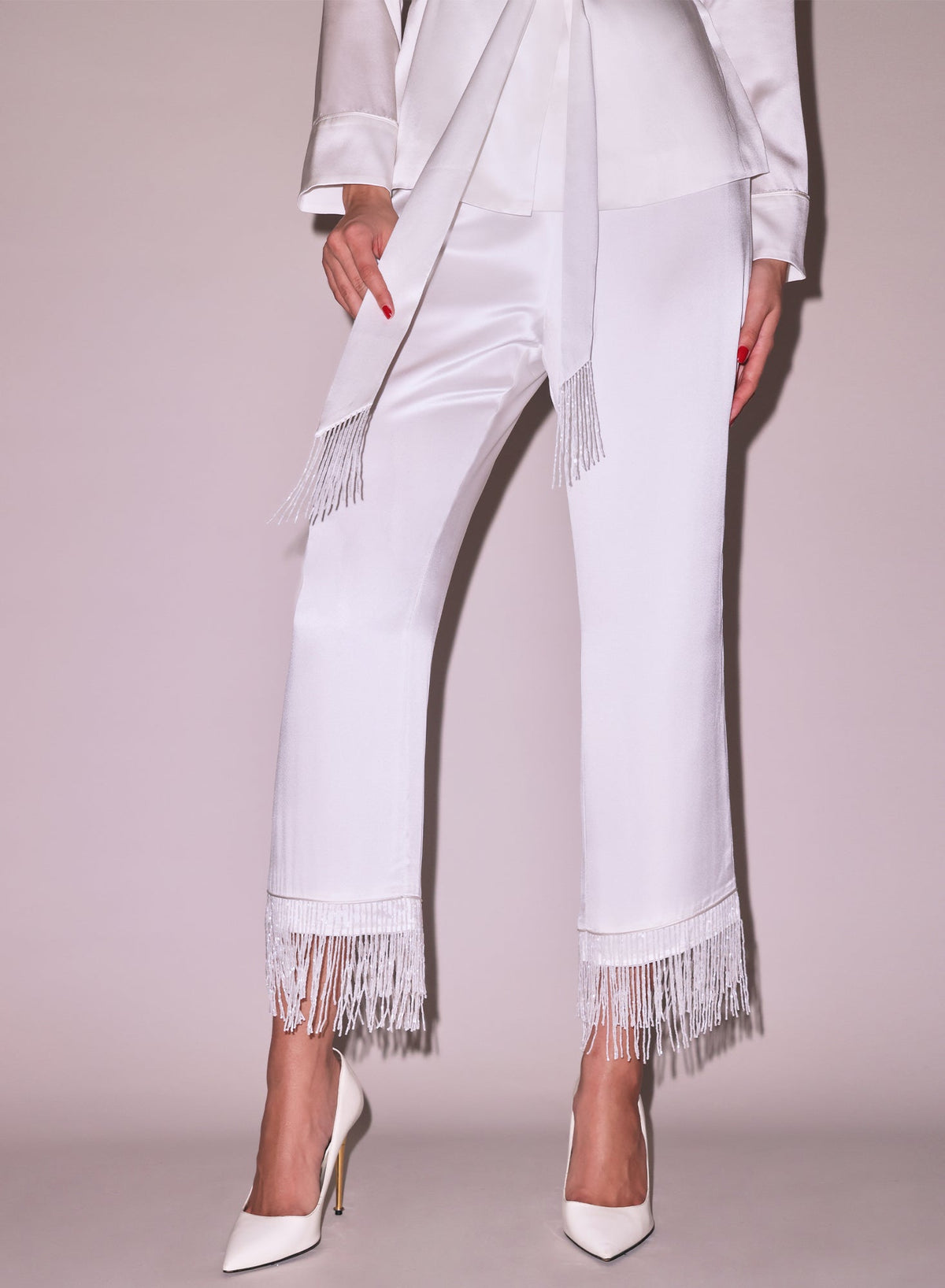 Ivory Bianca Fringe Silk Pant | Fleur du Mal
