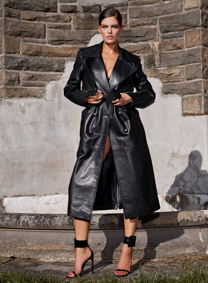 Black Moto Leather Trench Coat | Fleur du Mal