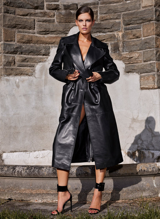 Black Moto Leather Trench Coat | Fleur du Mal