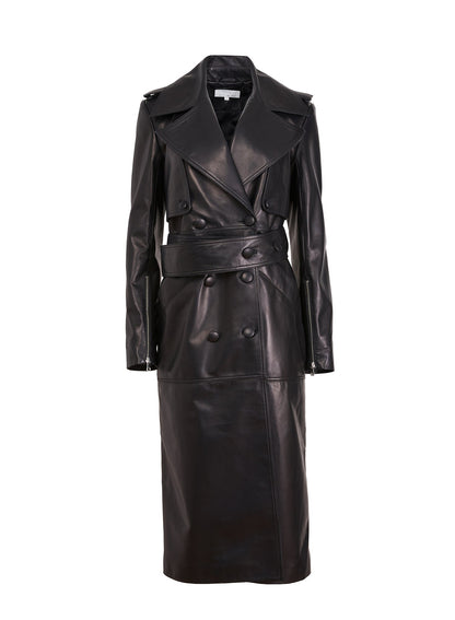 Black Moto Leather Trench Coat | Fleur du Mal