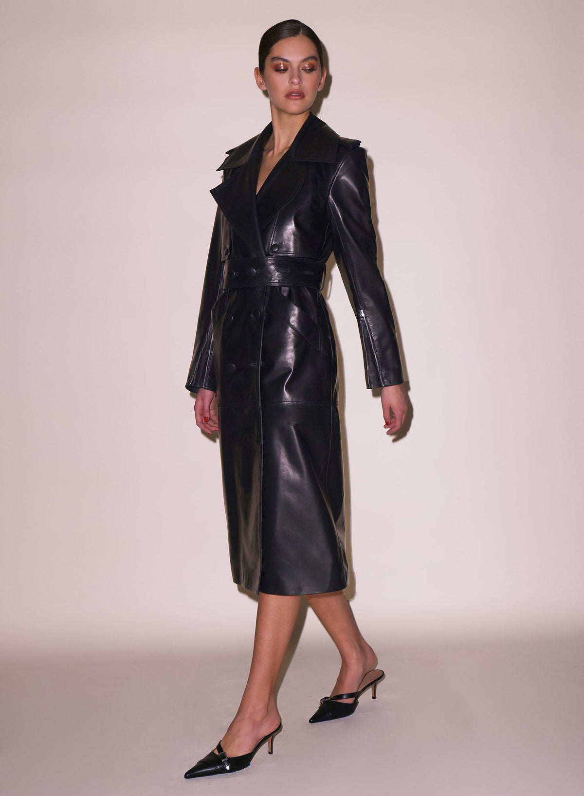 Black Moto Leather Trench Coat | Fleur du Mal