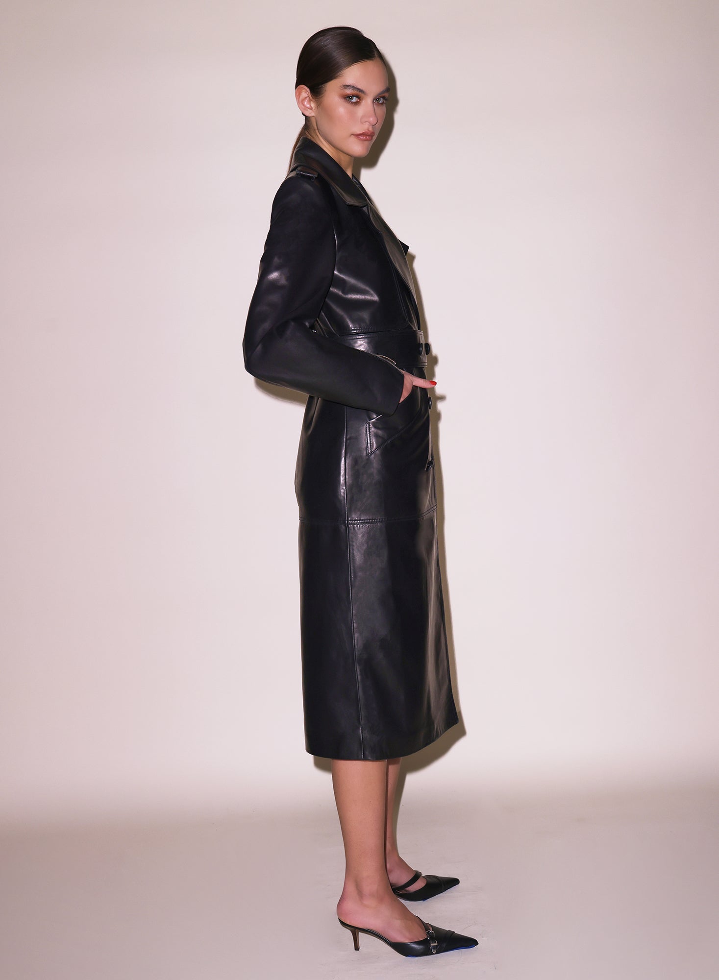 Black Moto Leather Trench Coat | Fleur du Mal