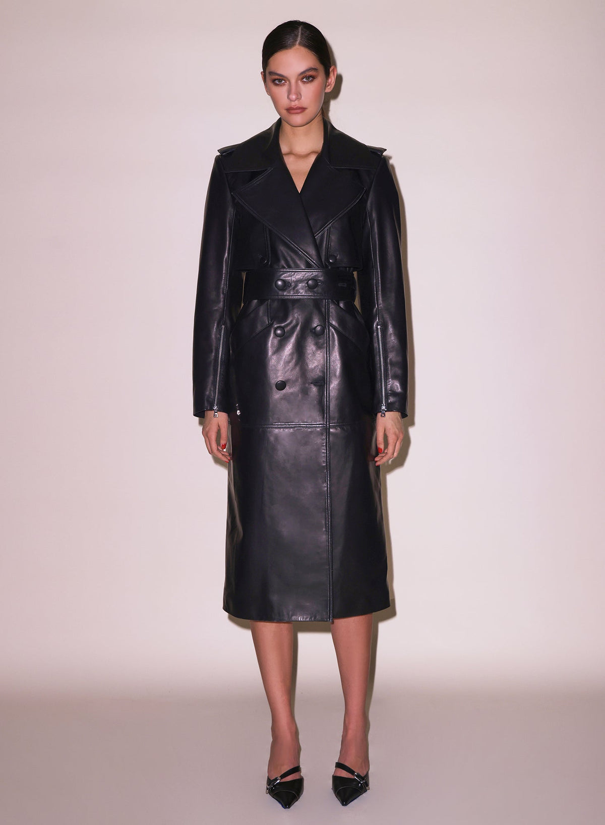 Black Moto Leather Trench Coat | Fleur du Mal