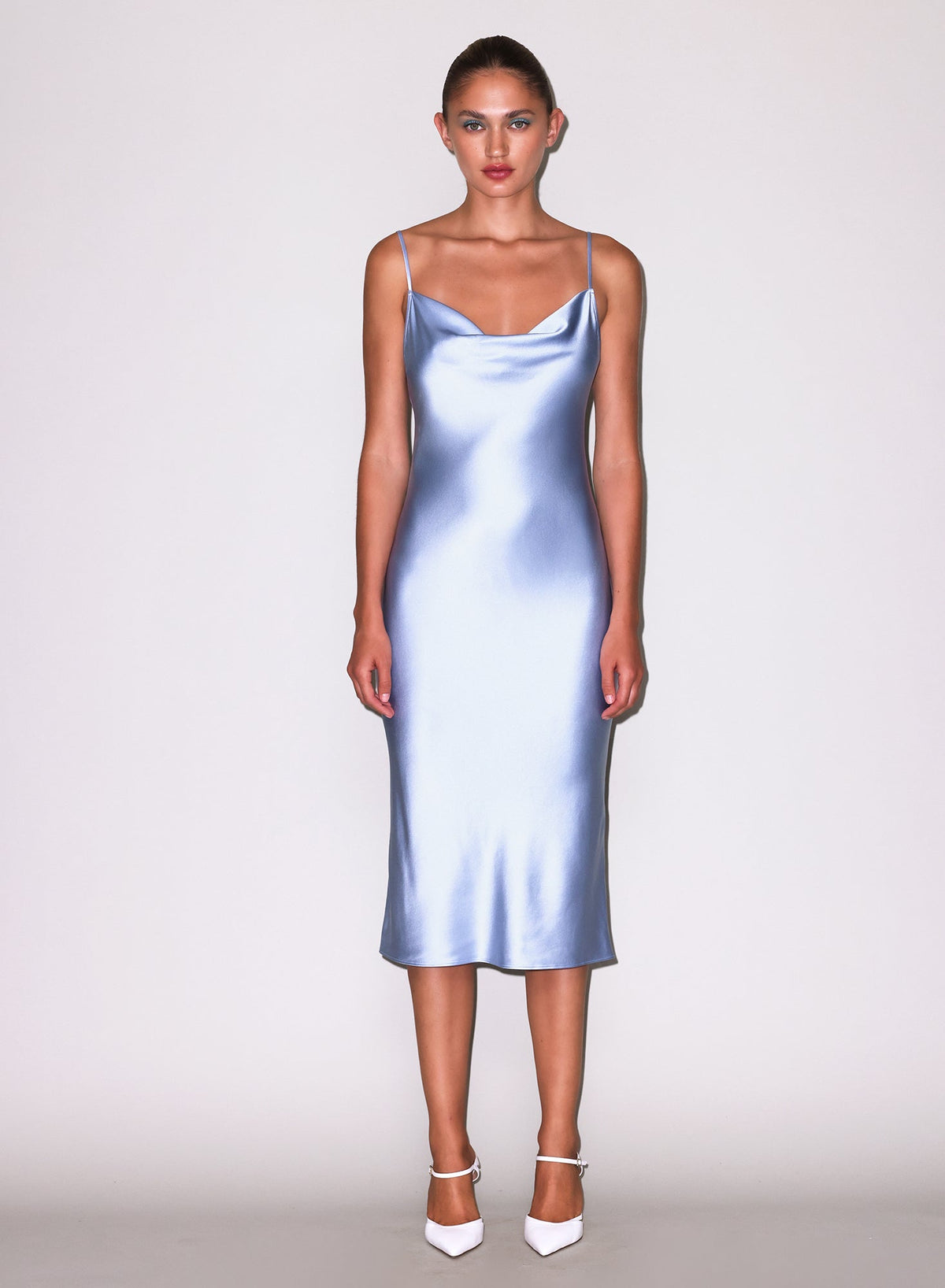 Cloud Blue Silk Cowl Slip Dress | Fleur du Mal