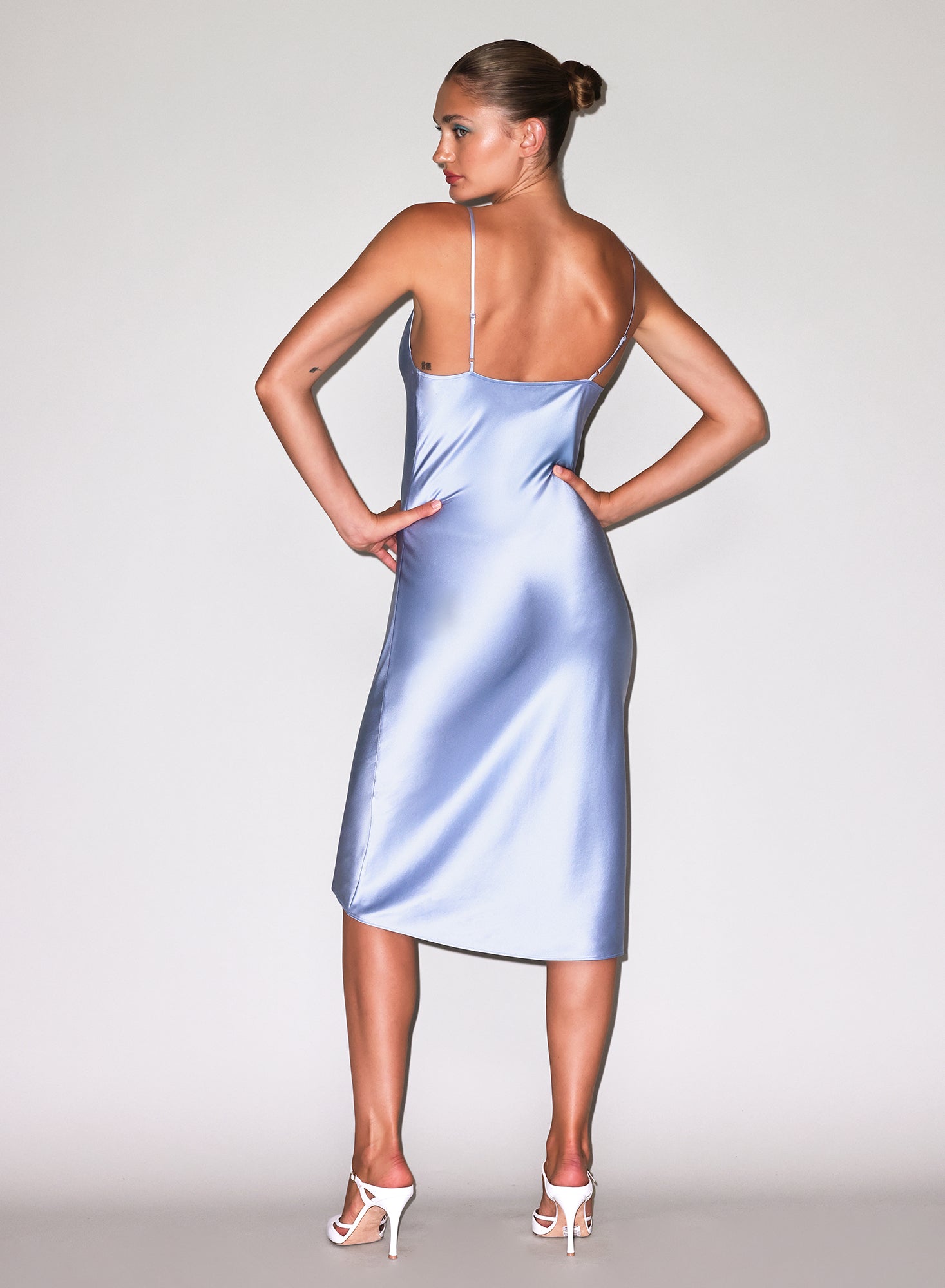 Cloud Blue Silk Cowl Slip Dress | Fleur du Mal
