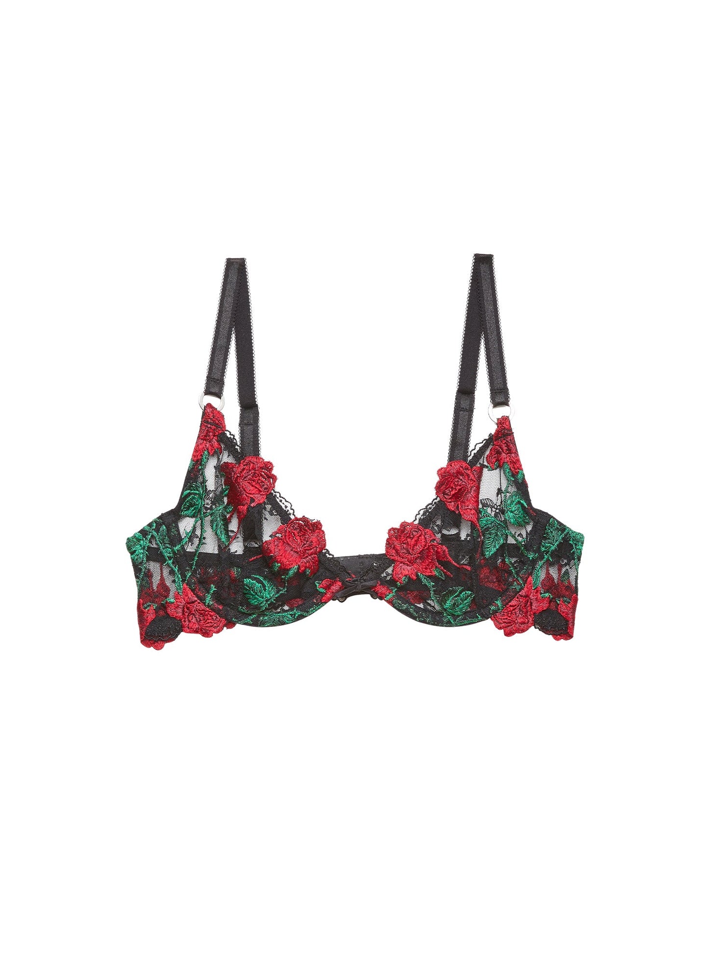 Black Vampire Rose Embroidery Demi Bra | Fleur du Mal