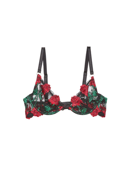 Black Vampire Rose Embroidery Demi Bra | Fleur du Mal