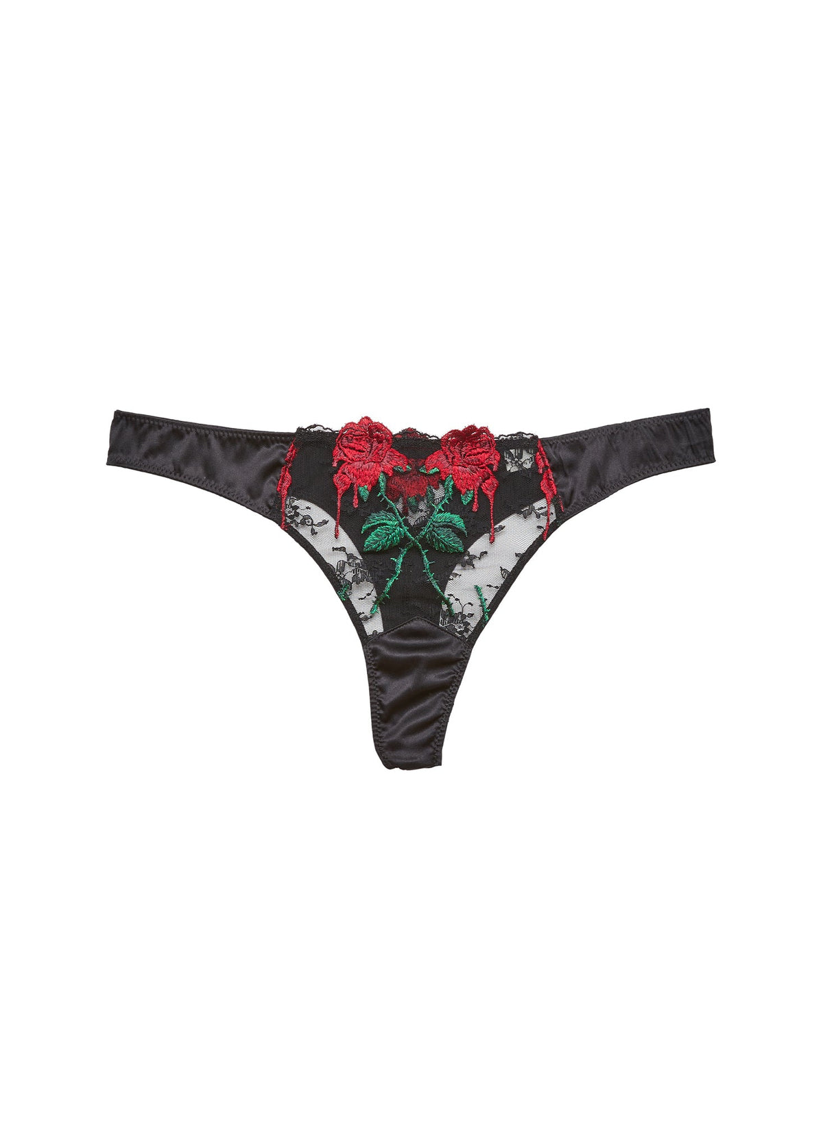 Black Vampire Rose Embroidery Thong | Fleur du Mal