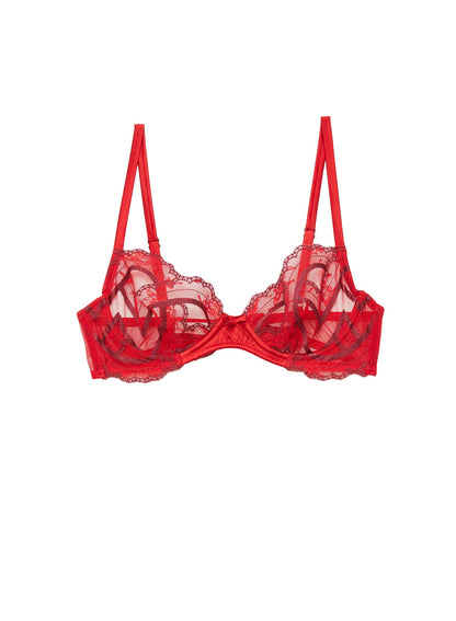 Rouge Hendrix Embroidery Demi Bra | Fleur du Mal