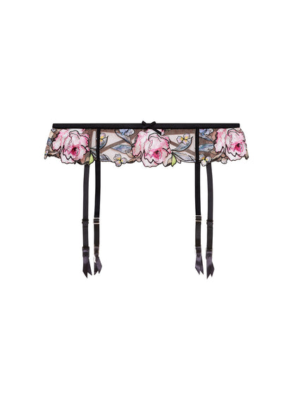 Black Fidelia Embroidery Garter Belt | Fleur du Mal
