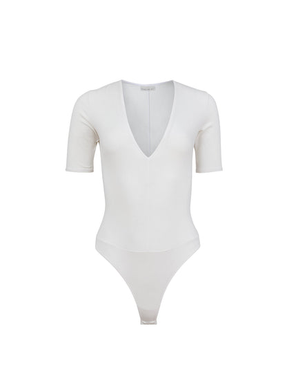 Ivory Organic Cotton Deep V Bodysuit | Fleur du Mal