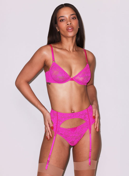 Wild Pink Le Stretch Lace Garter Belt | Fleur du Mal