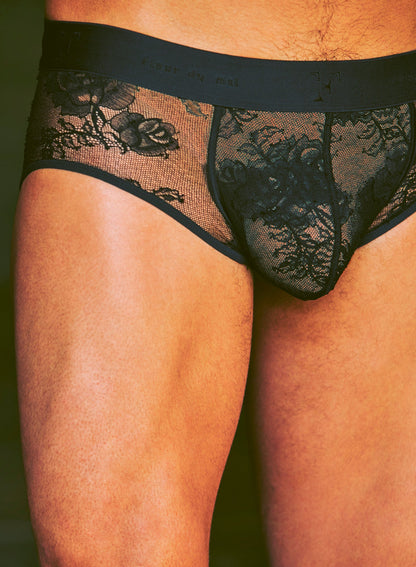 Black Men's Bouquet Lace Brief | Fleur du Mal