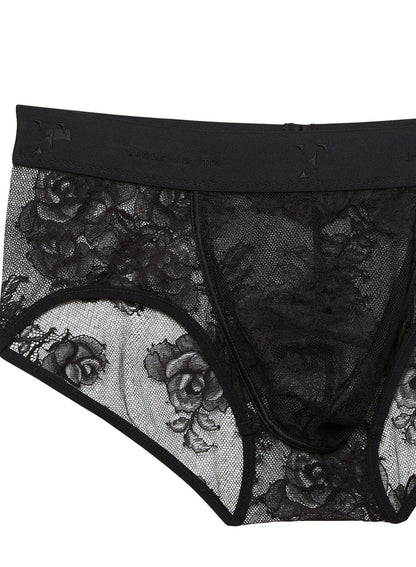 Black Men's Bouquet Lace Brief | Fleur du Mal