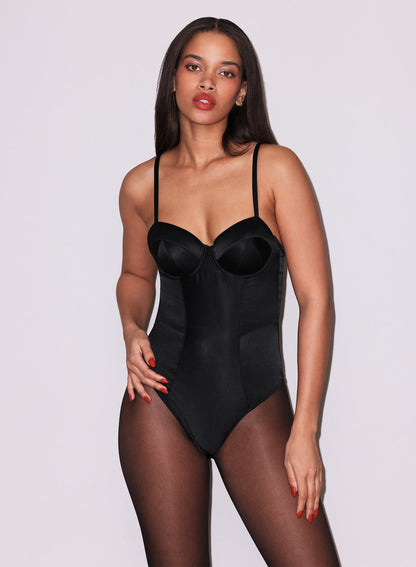 Black Satin Bullet Bodysuit | Fleur du Mal