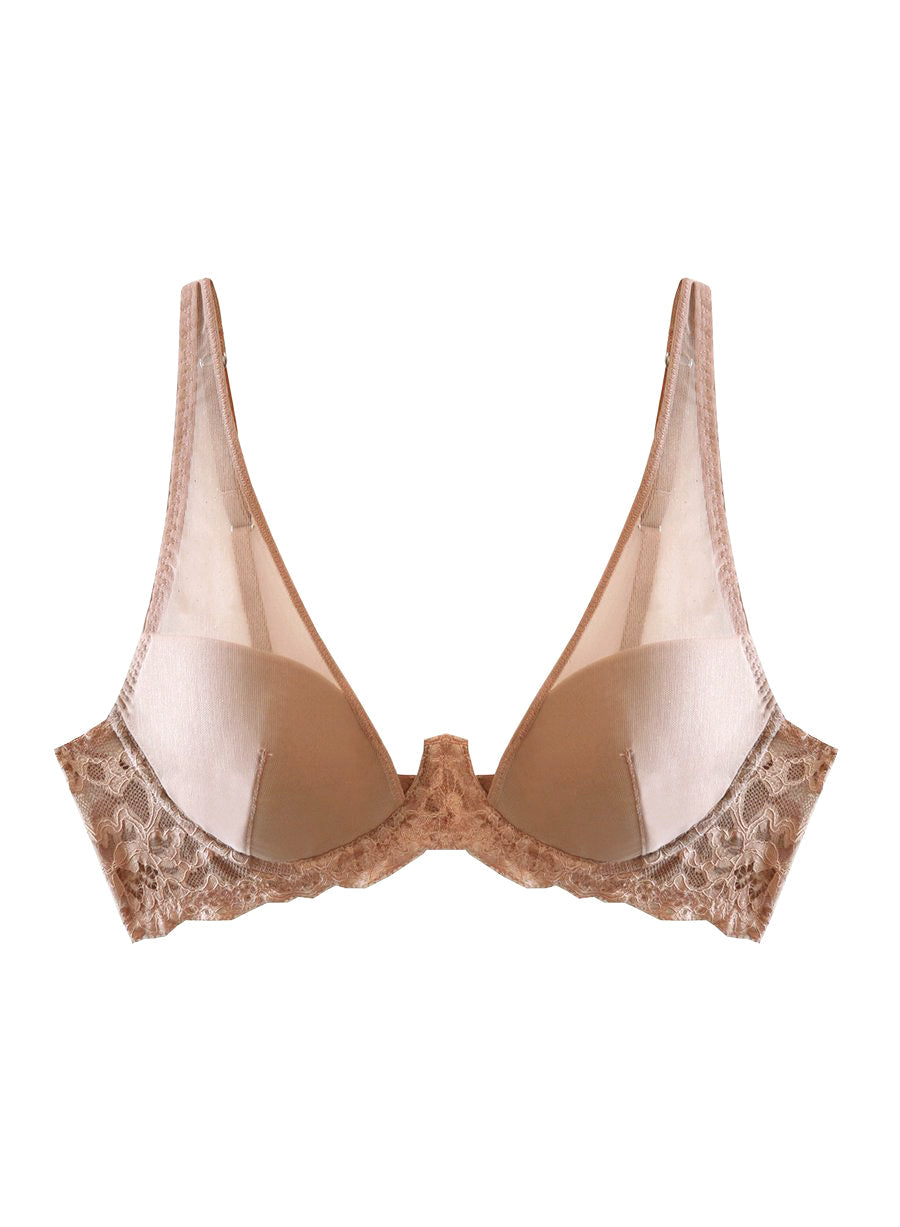 Tan Charlotte Sheer Overlay Demi Bra | Fleur du Mal