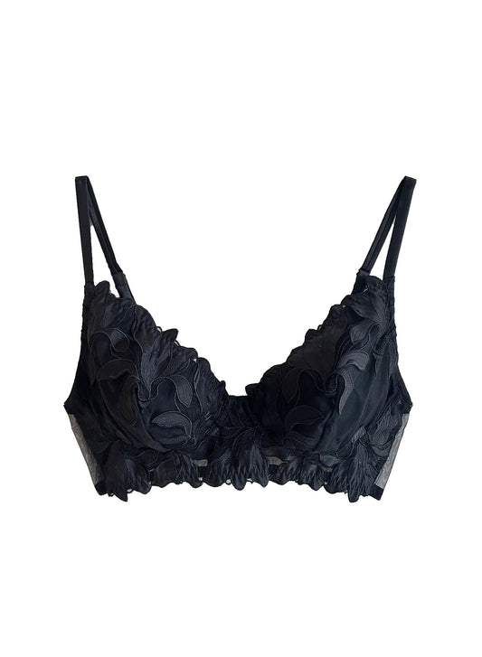 Black Lily Embroidery Post Surgical Bra | Fleur du Mal