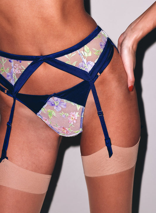 Midnight Navy Elara Embroidery Thong | Fleur du Mal