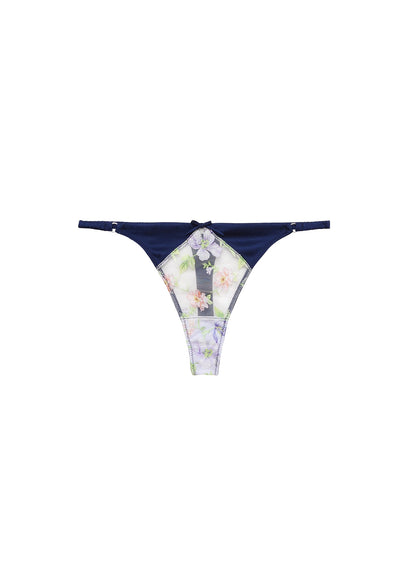 Midnight Navy Elara Embroidery Thong | Fleur du Mal