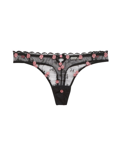 Black Rose & Vine Embroidery Thong | Fleur du Mal