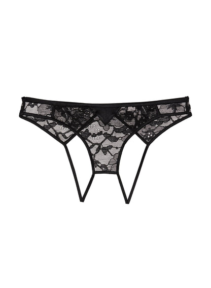 Black Magnolia Lace Ouvert Panty | Fleur du Mal