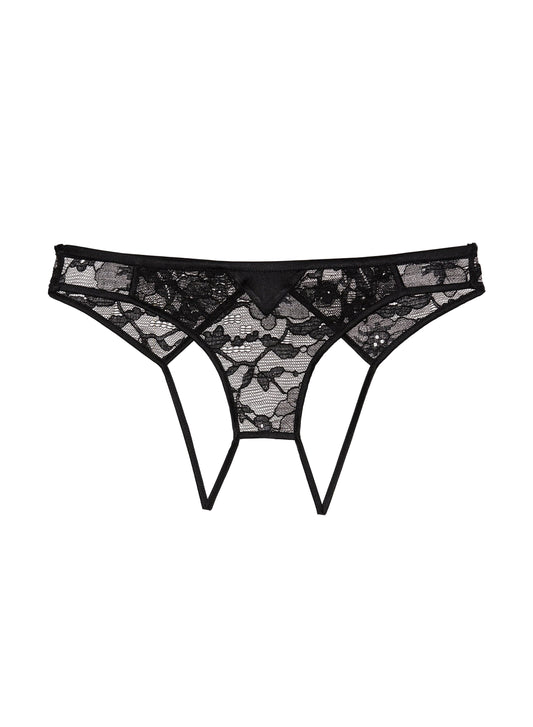 Black Magnolia Lace Ouvert Panty | Fleur du Mal