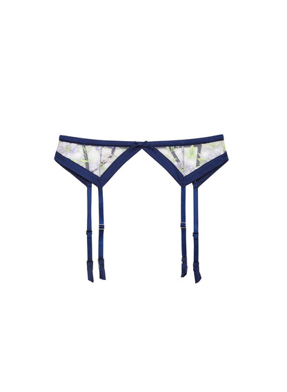 Midnight Navy Elara Embroidery Garter Belt | Fleur du Mal