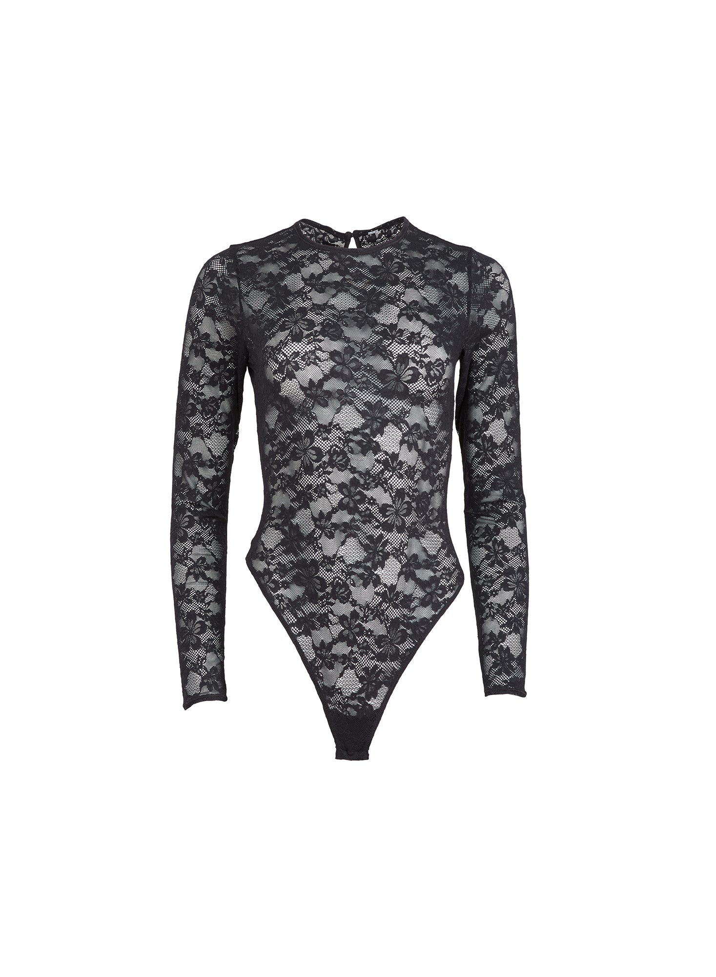 Black Le Stretch Lace Long Sleeve Bodysuit | Fleur du Mal