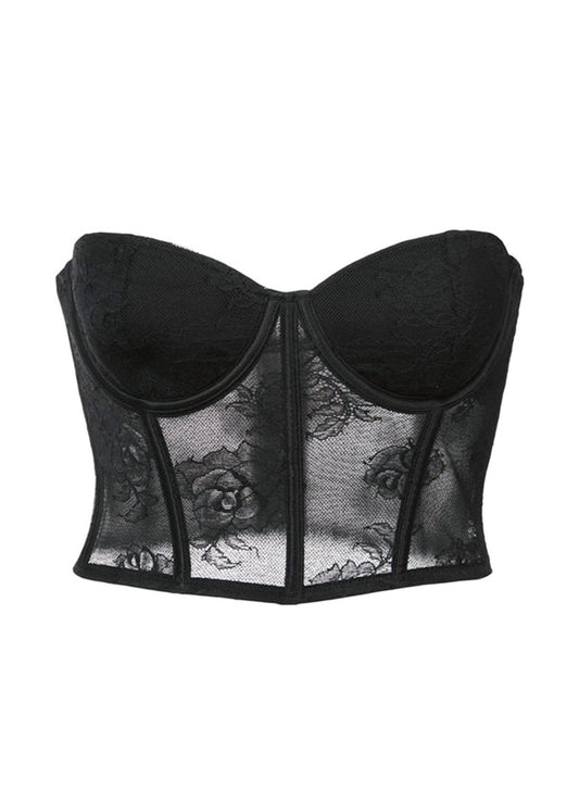 Black Bouquet Lace Bustier Top | Fleur du Mal