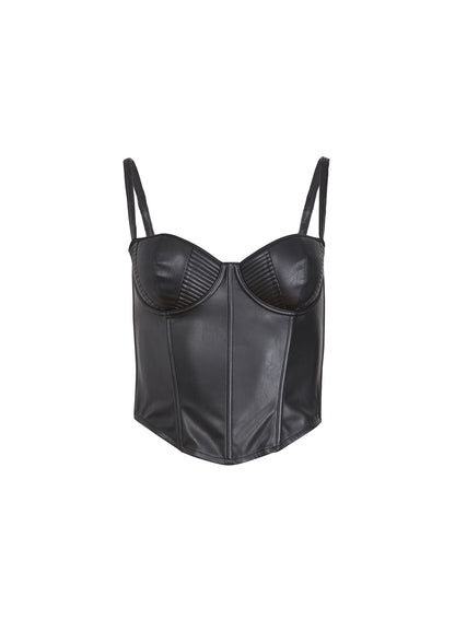 Black Vegan Leather Bustier Top | Fleur du Mal
