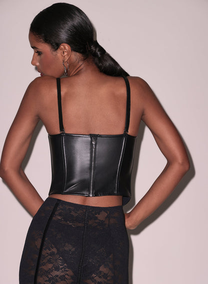 Black Vegan Leather Bustier Top | Fleur du Mal