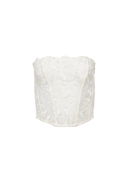 Ivory Lola Bow Embroidery Corset Top | Fleur du Mal