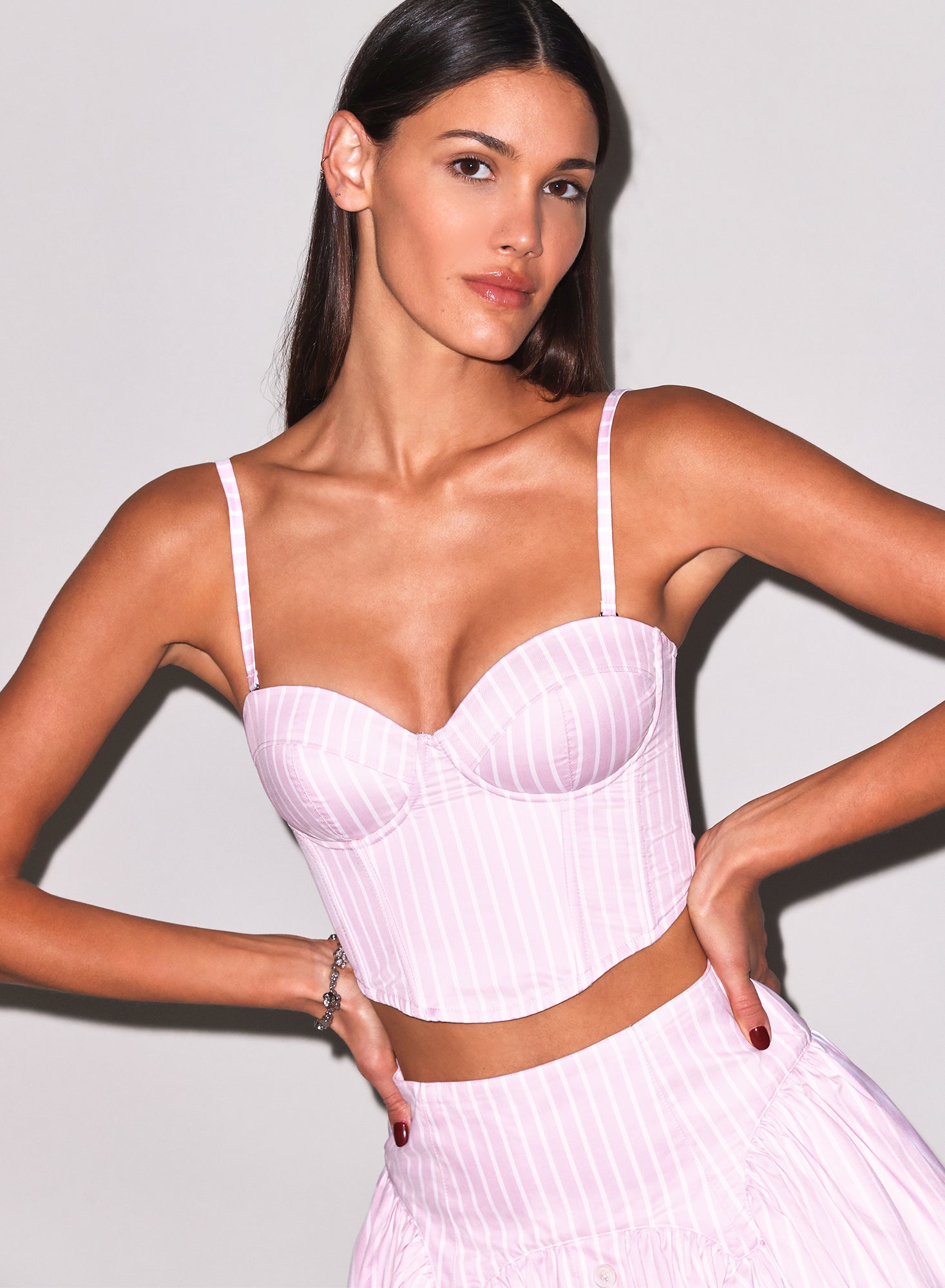 Pink Bubblegum Stripe Hampton Poplin Cropped Bustier | Fleur du Mal