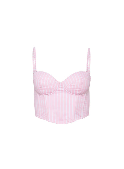Pink Bubblegum Stripe Hampton Poplin Cropped Bustier | Fleur du Mal