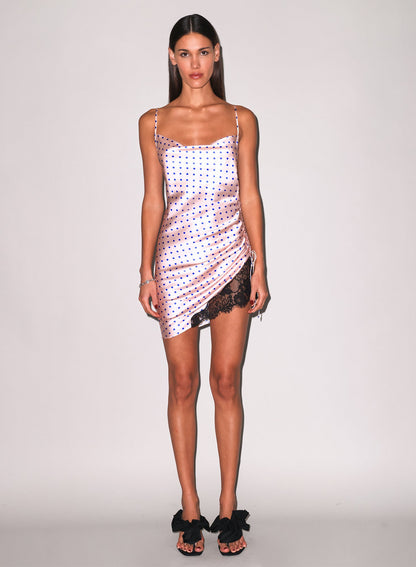 Small Blue Dot Silk Ruched Dress | Fleur du Mal