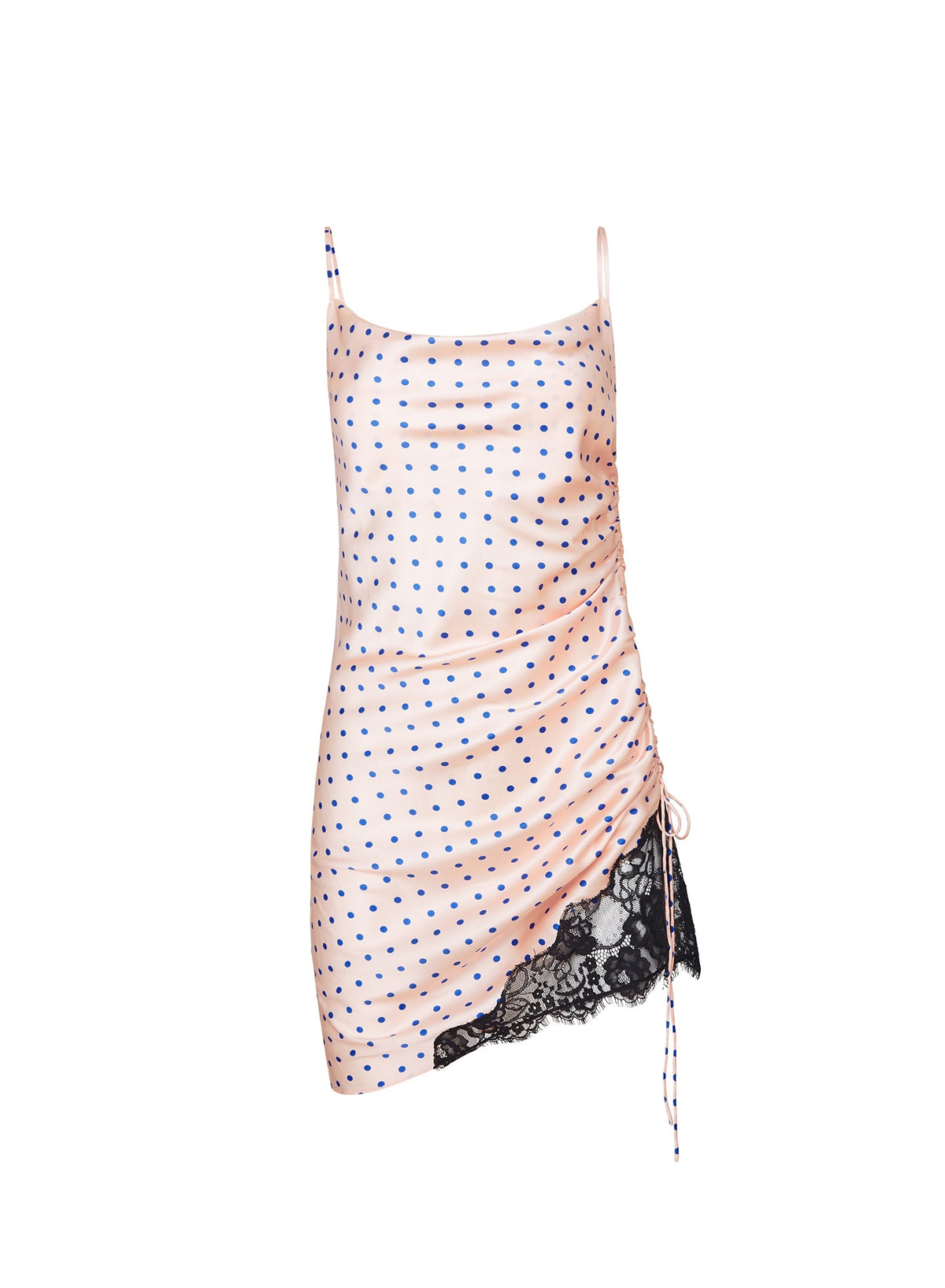 Small Blue Dot Silk Ruched Dress | Fleur du Mal