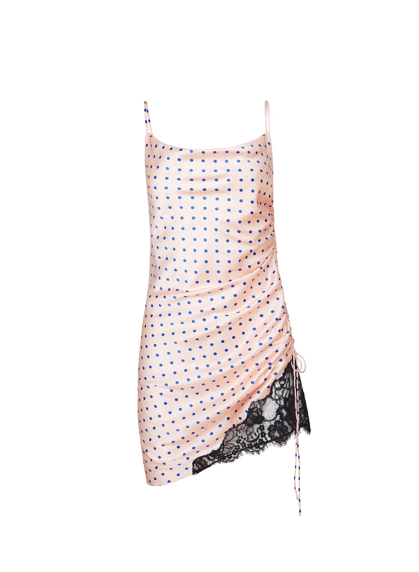 Small Blue Dot Silk Ruched Dress | Fleur du Mal