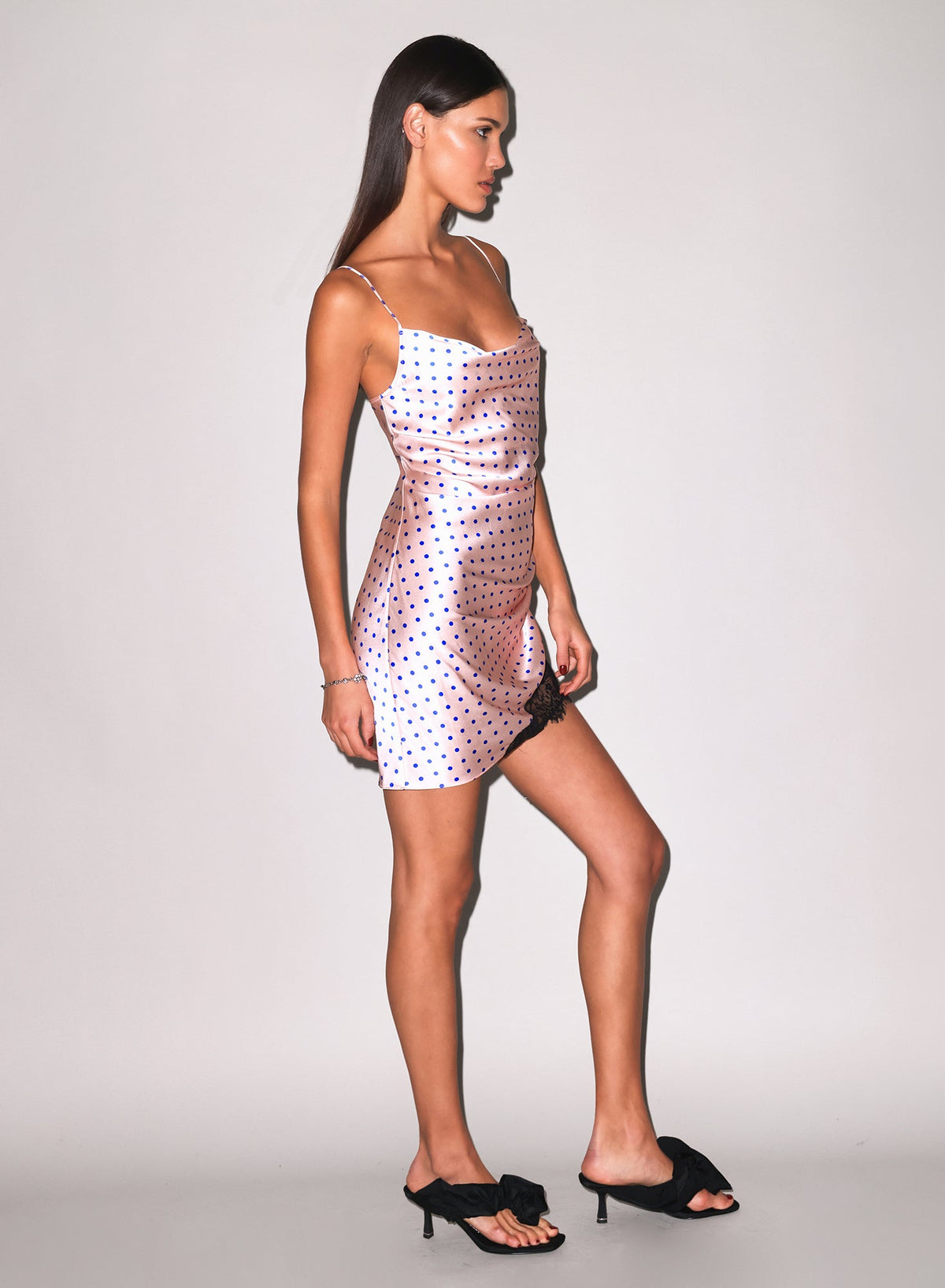 Small Blue Dot Silk Ruched Dress | Fleur du Mal