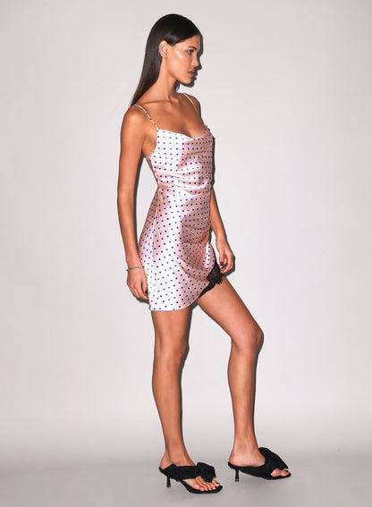 Small Blue Dot Silk Ruched Dress | Fleur du Mal