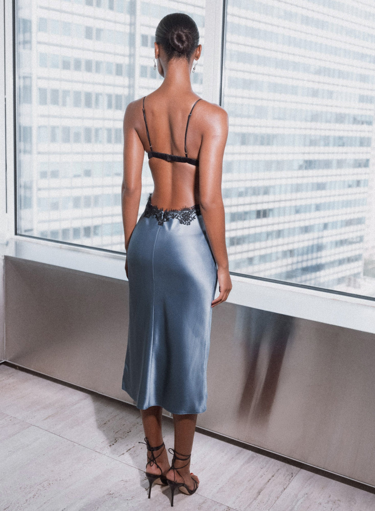 Blue Haze Silk & Lace Cutout Slip | Fleur du Mal