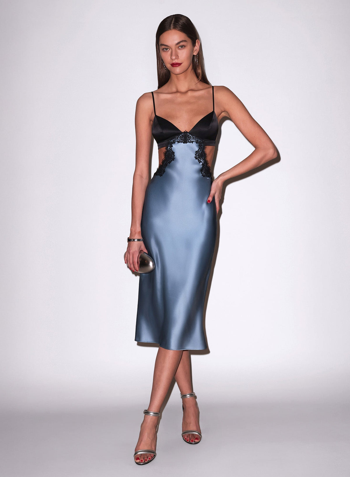 Blue Haze Silk & Lace Cutout Slip | Fleur du Mal