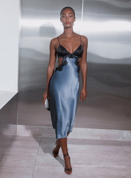 Blue Haze Silk & Lace Cutout Slip | Fleur du Mal