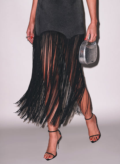 Black Fringe Maxi Dress | Fleur du Mal