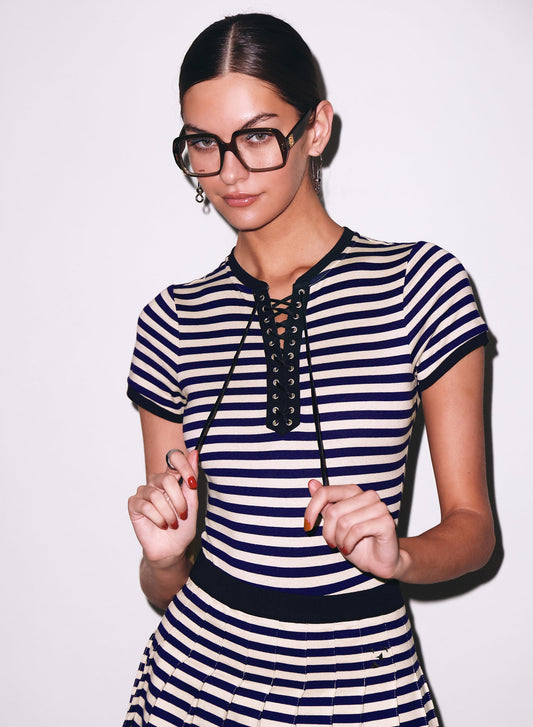 Navy Sand Stripe Ivy Ringer Bodysuit | Fleur du Mal