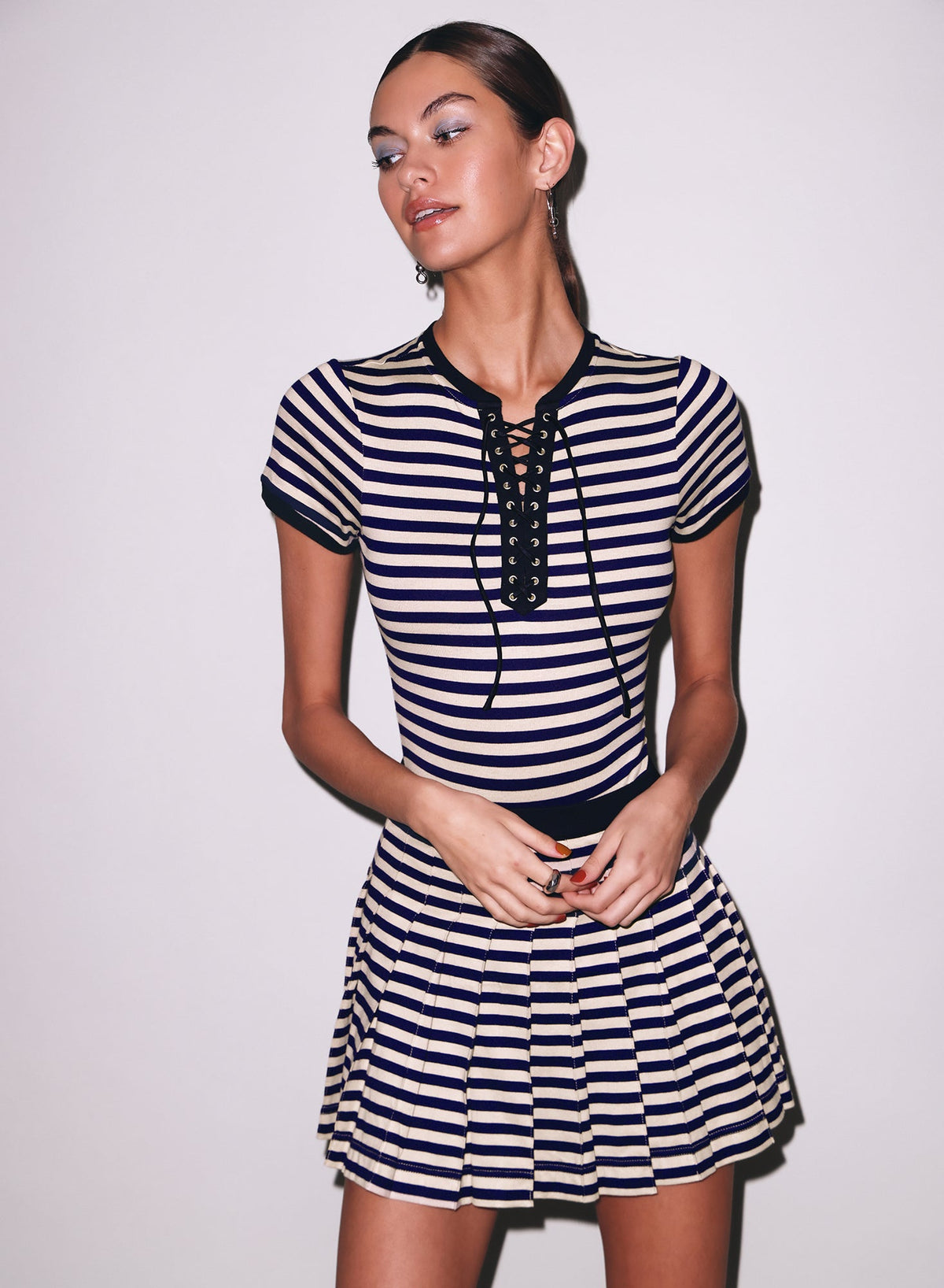 Navy Sand Stripe Ivy Ringer Bodysuit | Fleur du Mal