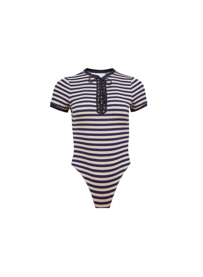 Navy Sand Stripe Ivy Ringer Bodysuit | Fleur du Mal