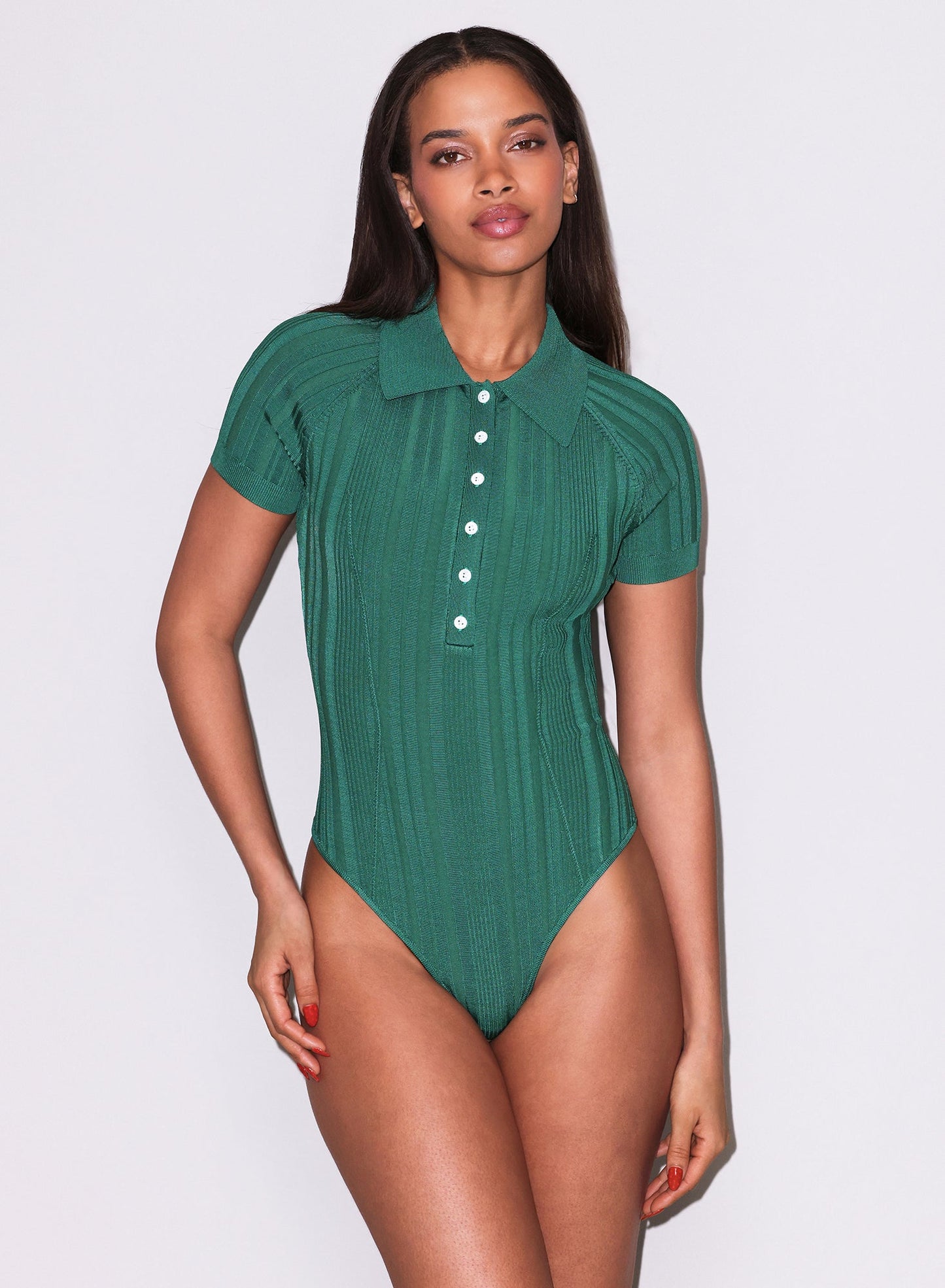 Lucky Green Rib Polo Bodysuit | Fleur du Mal