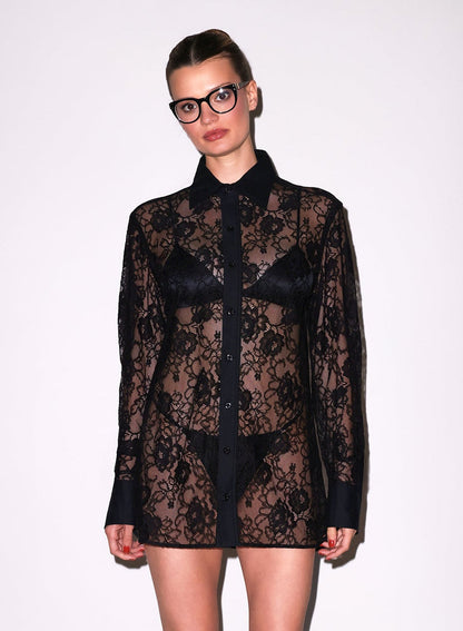 Black Juliet Lace Button Down | Fleur du Mal
