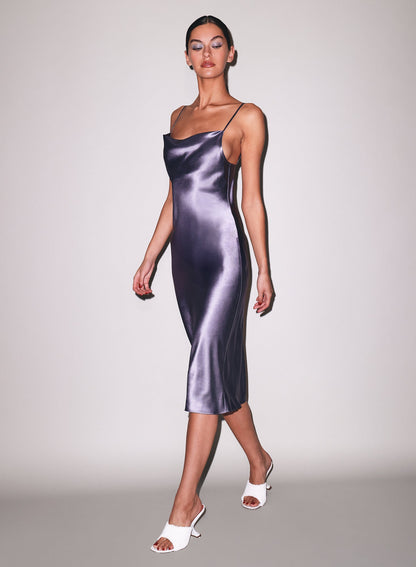 Lavender Smoke Silk Cowl Slip Dress | Fleur du Mal