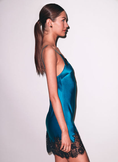 Aquamarine Juliet Lace Mini Slip | Fleur du Mal